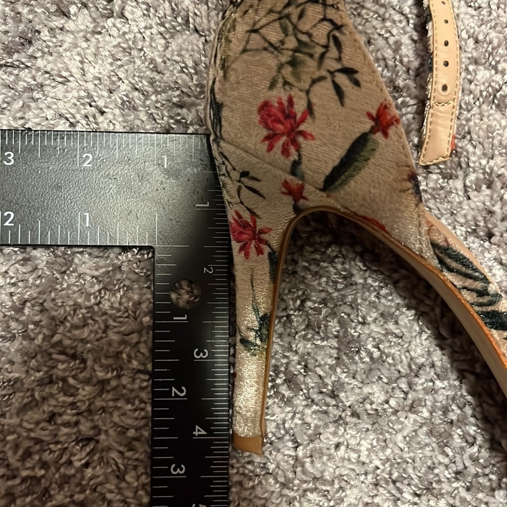 Gianni Bini Floral Print Heeled Sandals with Gold Tassels - Picture 11 of 12